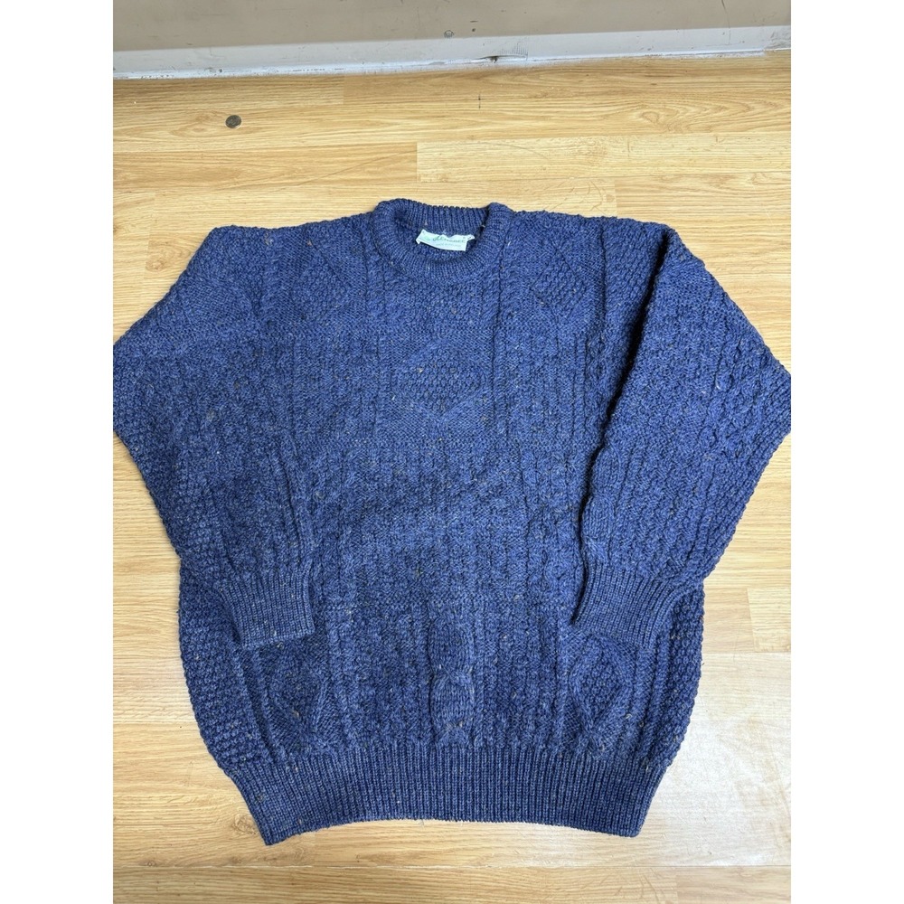 Glen Cree Pure Wool Men's Large Fisherman Cable Knit Blue Sweater